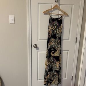 Nina Leonard Black Paisley Maxi Dress